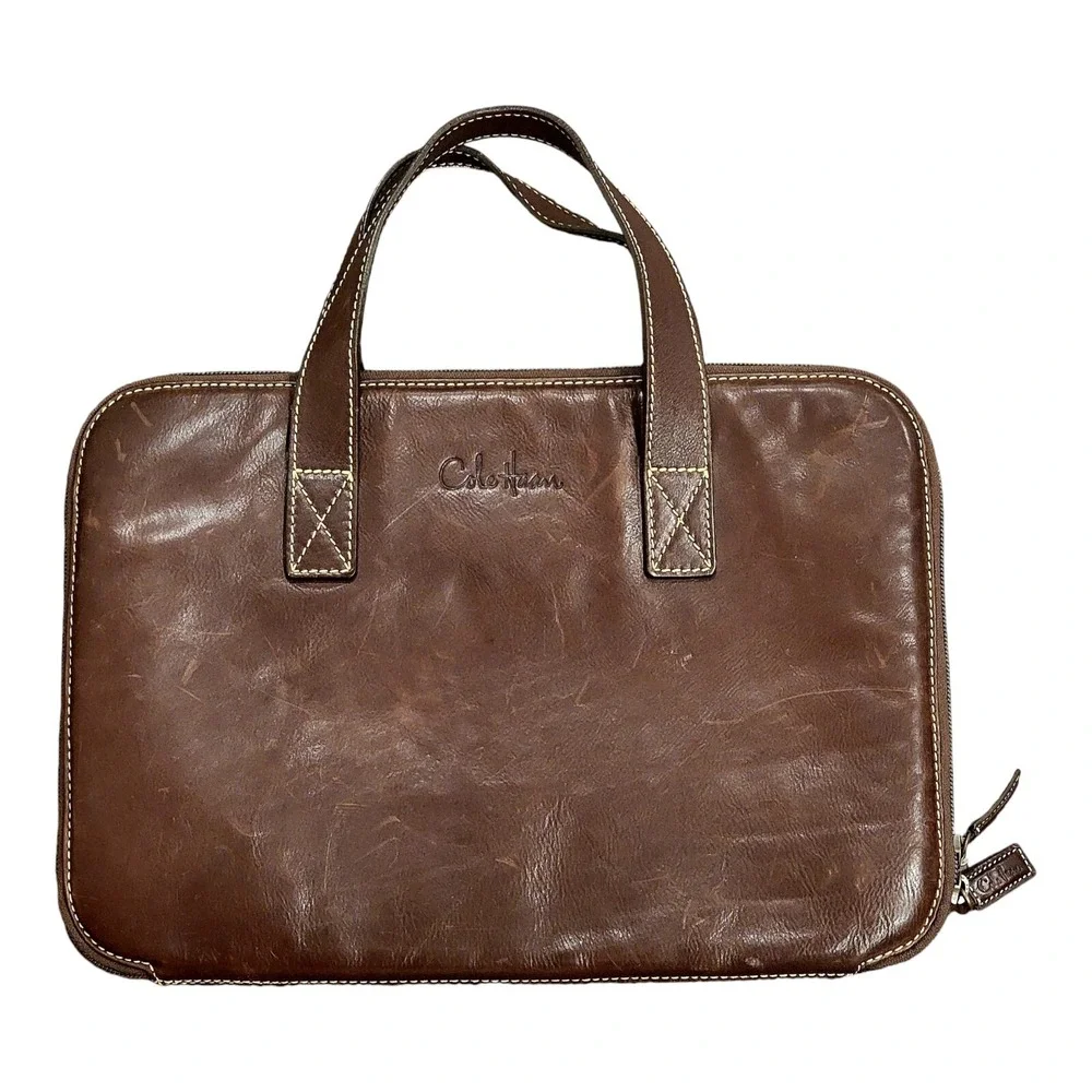 Cole Haan Brown Genuine Leather Laptop Computer Sleeve Attache Case Bag